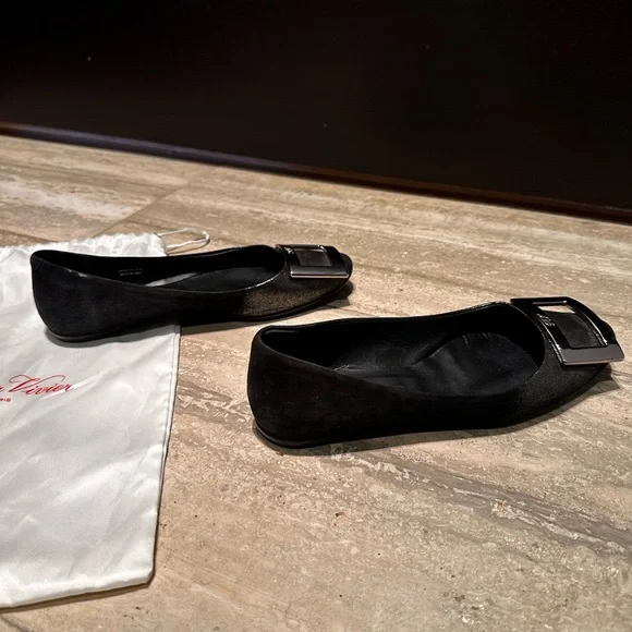 Roger Vivier Suede Metallic Ballet Flats in Black and Ombré Size 35 - Picture 5 of 7